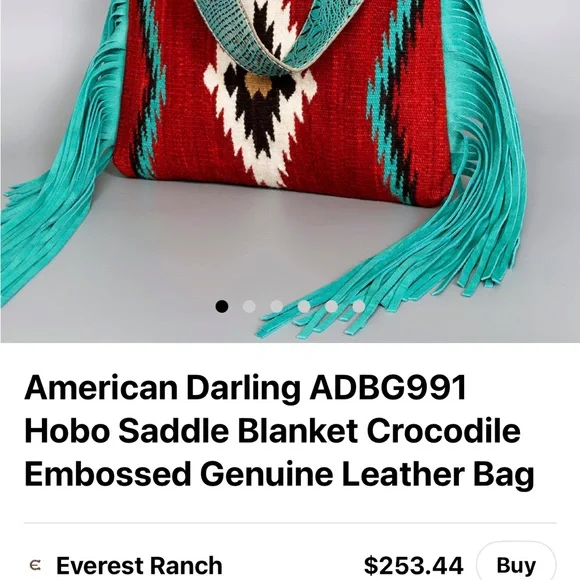 American Darling Hobo saddle blanket crocodile embossed genuine leather bag. NWT